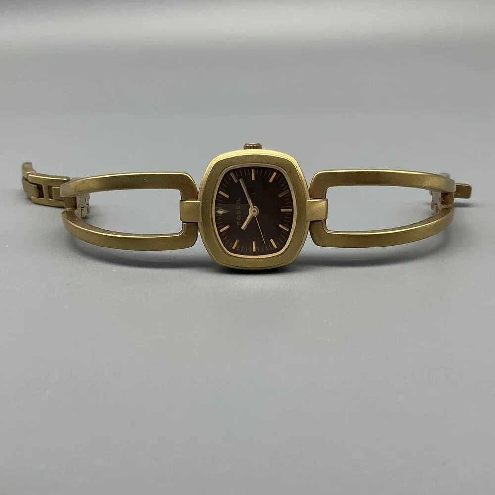 Fossil F2 Womens Watch 23mm Brown Dial Gold Tone ES-1257 New Battery 6.5